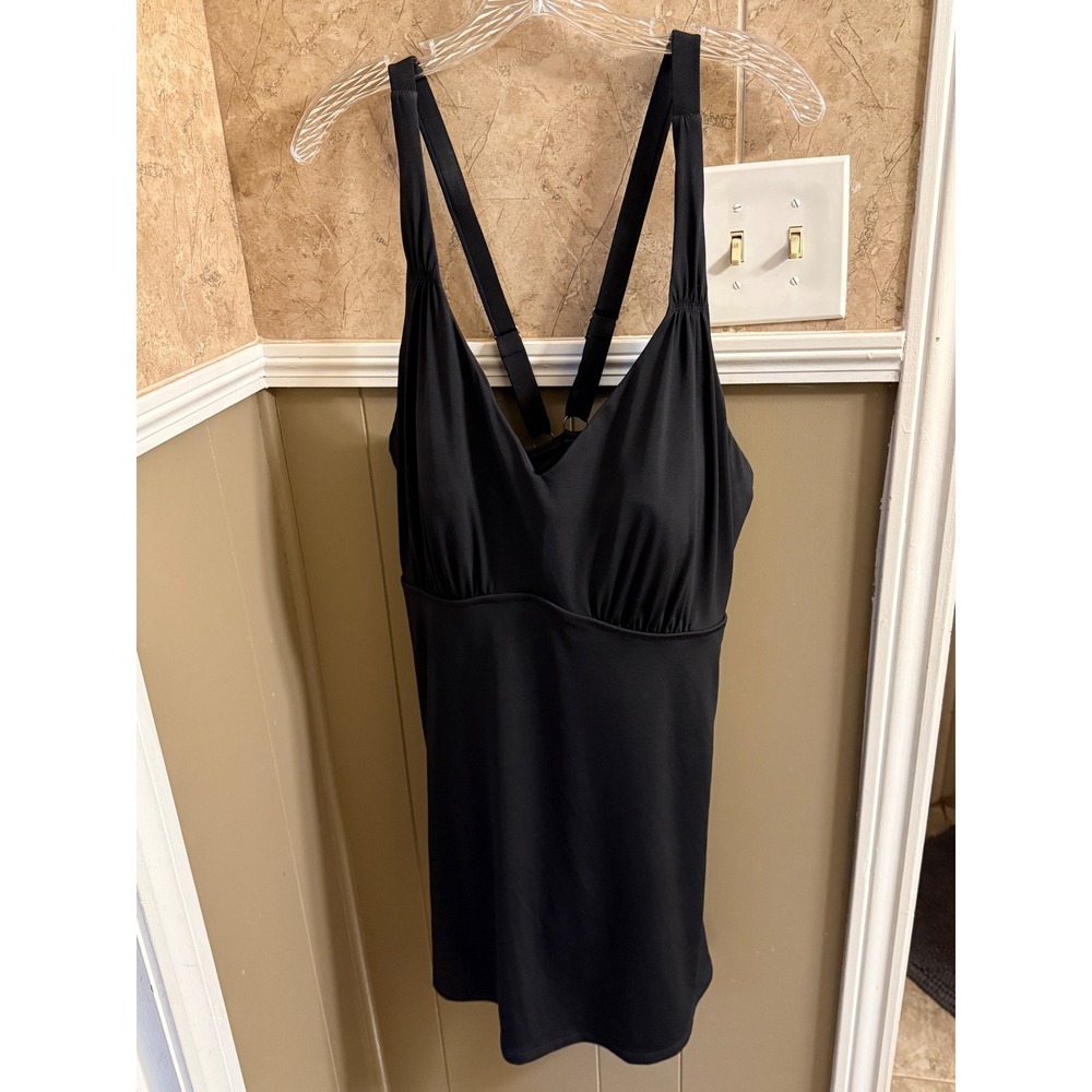 Lands' End 22W Black V-Neck Skirted One‎ Piece Plus Size 22 Swimsuit